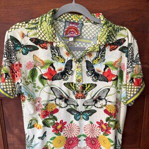 Johnny Was Happy Wings Polo Tee Butterfly Jersey T-Shirt Top XS